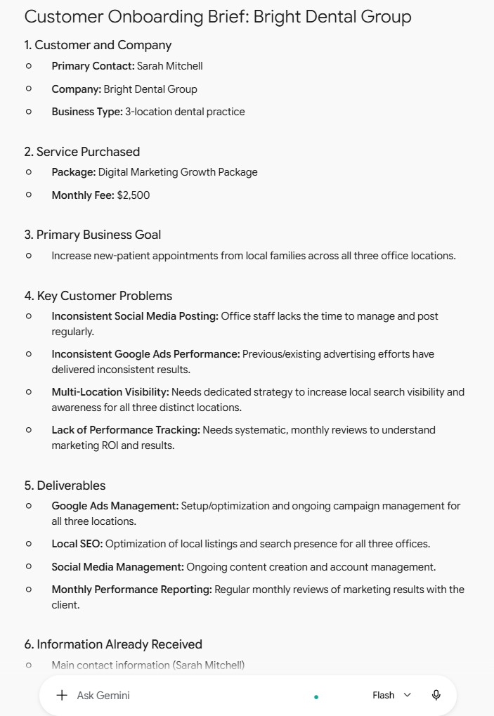 Google Gemini AI customer onboarding test for a small business