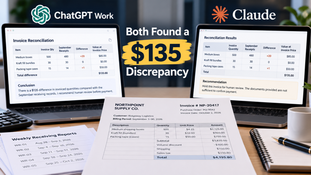 I Tested ChatGPT Work vs Claude on an Invoice. Both Found a $135 Discrepancy.