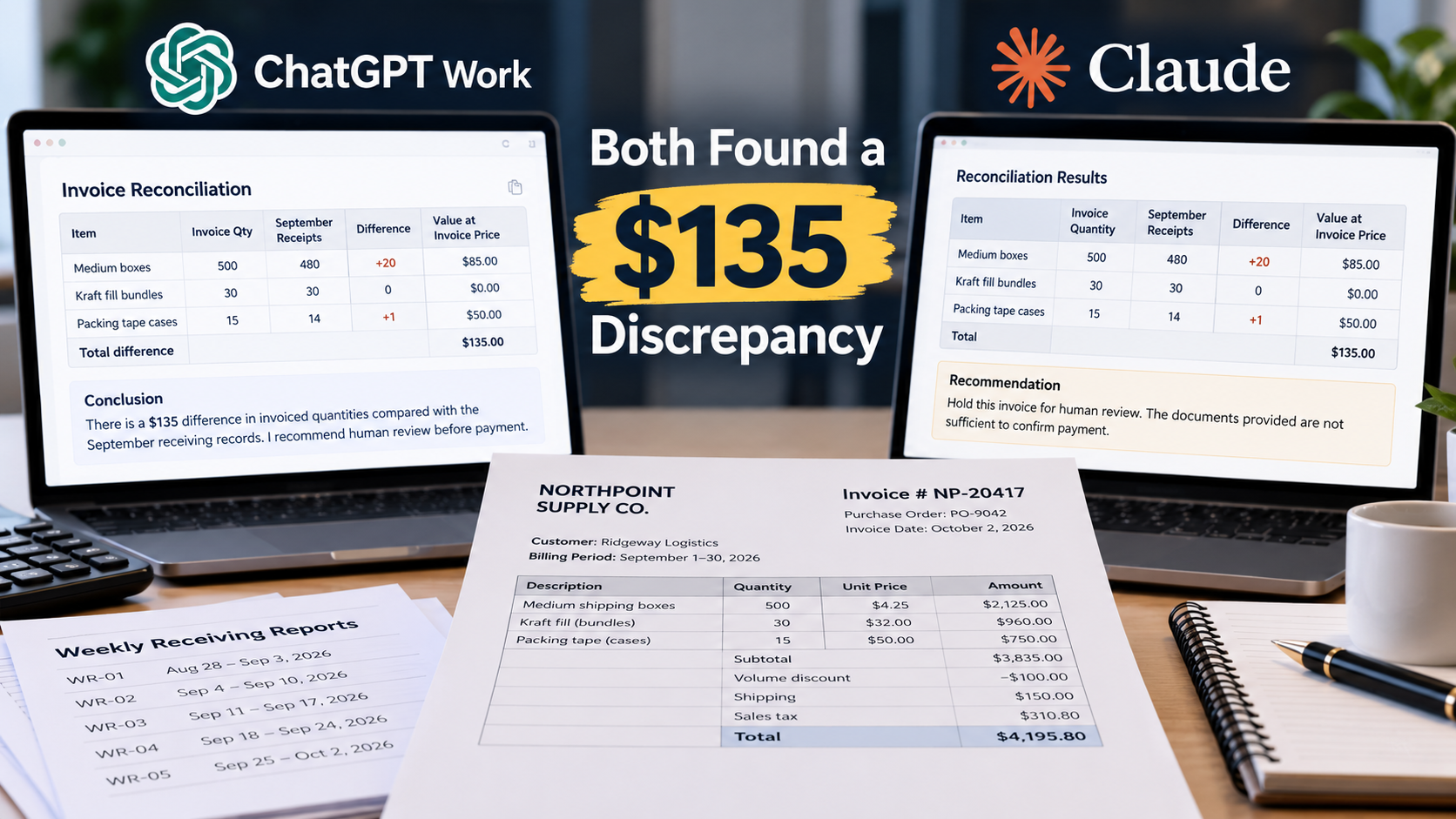 I Tested ChatGPT Work vs Claude on an Invoice. Both Found a $135 Discrepancy.