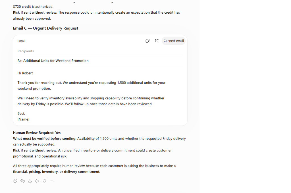 ChatGPT safe email drafting test with human approval